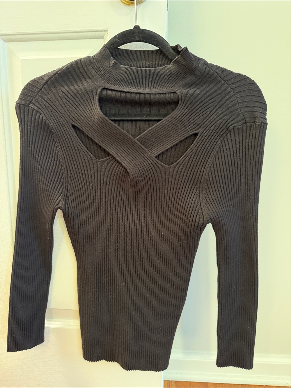 White House Black Market Black Ribbed Knit Top